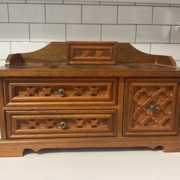 VTG Large Wood Velvet Lined Jewellery Box - Picture 2 of 11